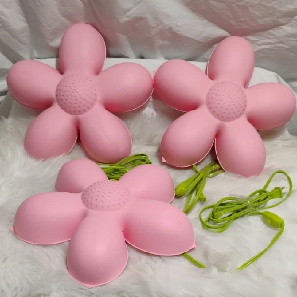 (#70) SALE! IKEA Pink Flower Bundle Of 3 Wall Lamps Works Great See Pictures